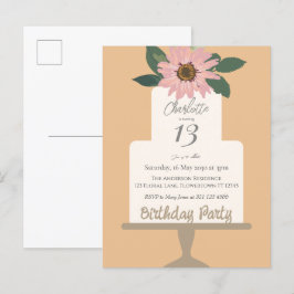 Postal Tarta Floral Rosa Cumpleaños 
