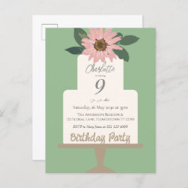 Postal Tarta Floral Rosa Fiesta de Cumpleaños 