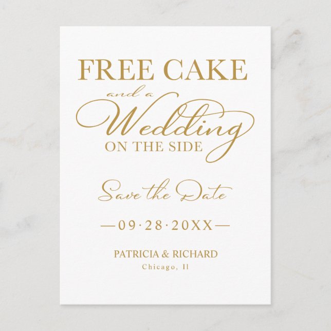 Postal Tarta Gratis Y Una Boda Al Margen Guarde La Fecha (Anverso)