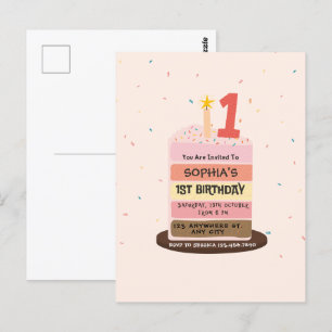 Postal Tarta ilustrada adorable dulce cumpleaños fiesta d