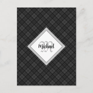 Postal Tartan blanco negro de moda Personaliza Monograma