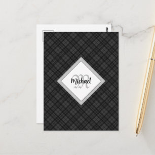 Postal Tartan blanco negro de moda Personalizar Monograma