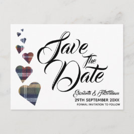 Postal Tartan Heart Save the Date Postcard