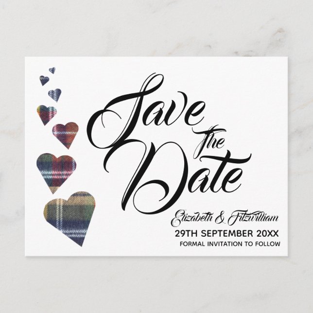 Postal Tartan Heart Save the Date Postcard (Anverso)