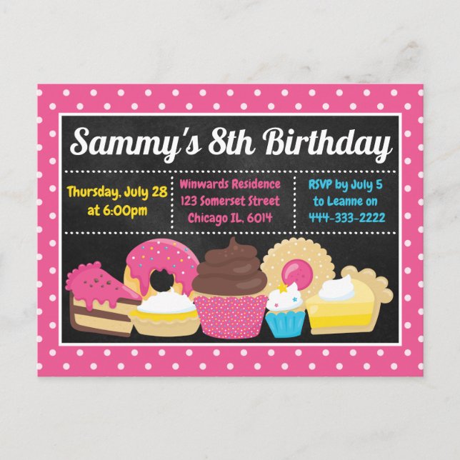 Postal Tartas Divertidas y Cumpleaños Fiesta (Anverso)