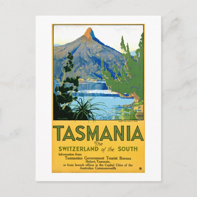 Postal Tasmania Vintage Poster de Viajes Restaurado (Anverso)
