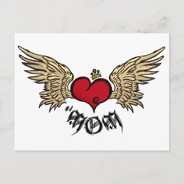 Postal Tattoo MOM Urbano Corazón con Alas (Anverso)