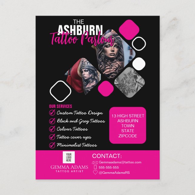 Postal Tattoo Parlour Poster - Custom Black pink (Anverso)