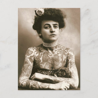 Postal Tatuado Con Perlas, Foto De Circo Victoriano