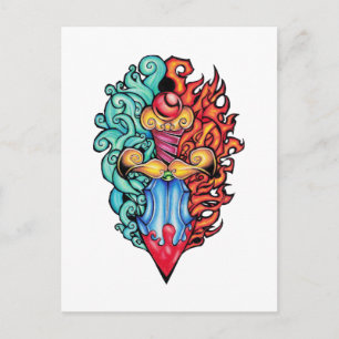 Postal Tatuaje de la daga del fuego y el agua
