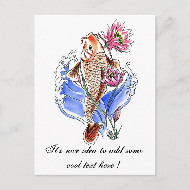 Postal Tatuaje de Lotus para pescado de Koi Carp Oriental (Anverso)