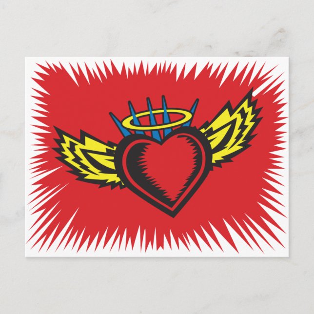 Postal Tatuaje del corazón del ángel volador (Anverso)