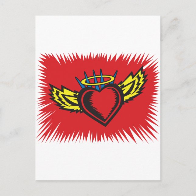 Postal Tatuaje del corazón del ángel volador (Anverso)