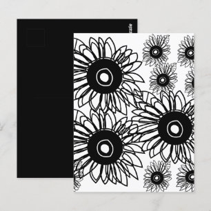 Postal Tatuaje Girasol Floral Negro Blanco Tatuaje Flor