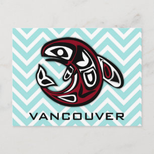 Postal Tatuaje Totémico Tribal Náutico de Vancouver Orca 