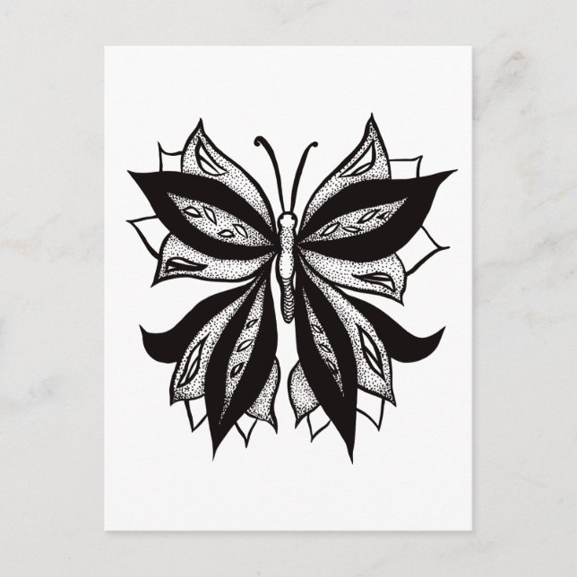 Postal Tatuaje Tribal Blanco Y Negro De Mariposa (Anverso)