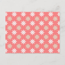 Postal Taupe White and Coral Ships Wheel Patrón Náutico