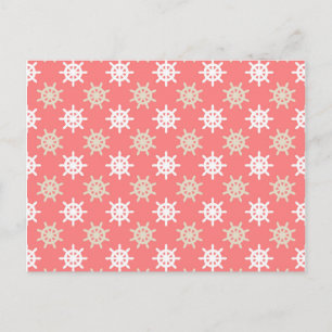 Postal Taupe White and Coral Ships Wheel Patrón Náutico
