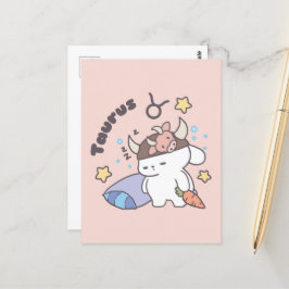 Postal Taurus Zodiac Dreamer - Conejo Cute Sleepy