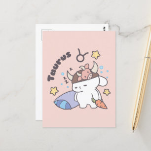 Postal Taurus Zodiac Dreamer - Conejo Cute Sleepy