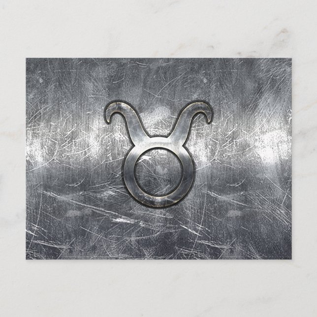 Postal Taurus Zodiac Rótulo Grunge Estilo Plata Molesto (Anverso)