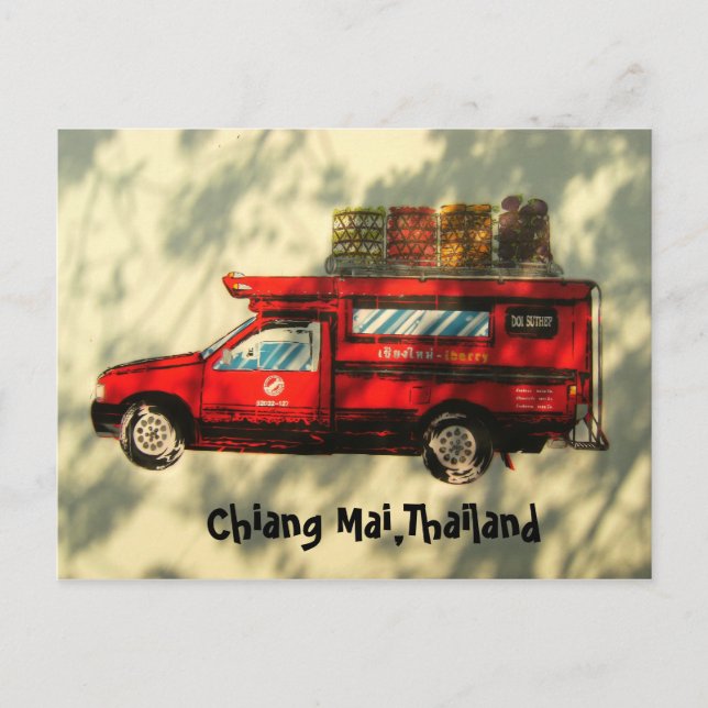 Postal Taxi Rojo En Chiang Mai (Anverso)