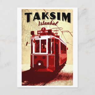 Postal Taxim, tranvía rojo, Estambul, Turquía, viaje vint