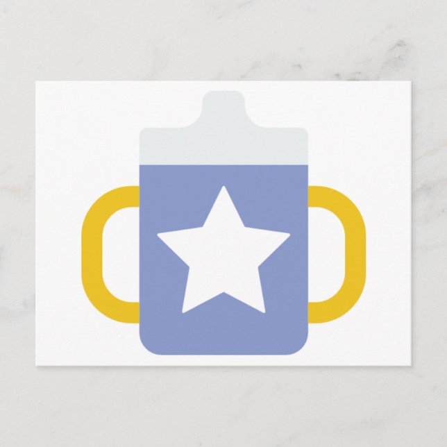 Postal taza con popote azul estrella (Anverso)