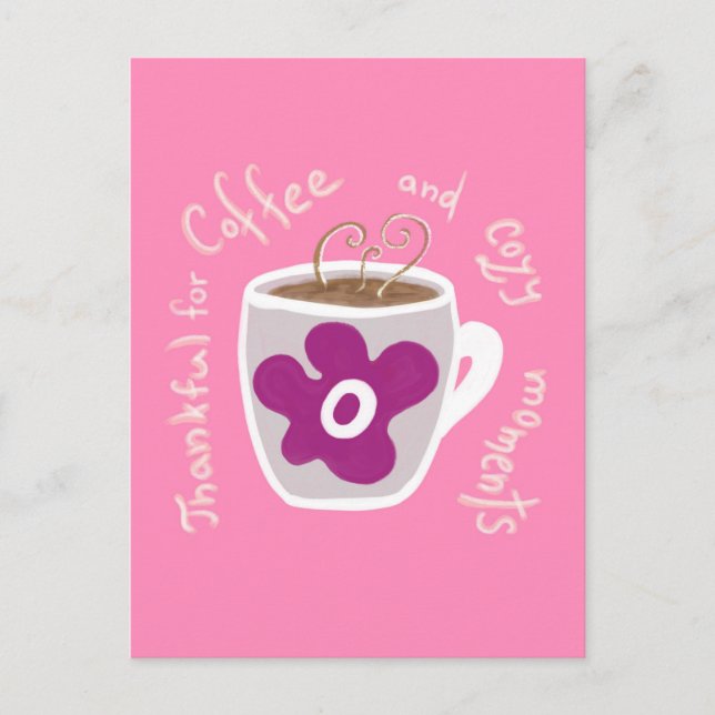 Postal Taza de café acogedora con gran flor y cita (Anverso)
