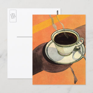 Postal Taza de café antigua, platillo, cuchara, comedor r