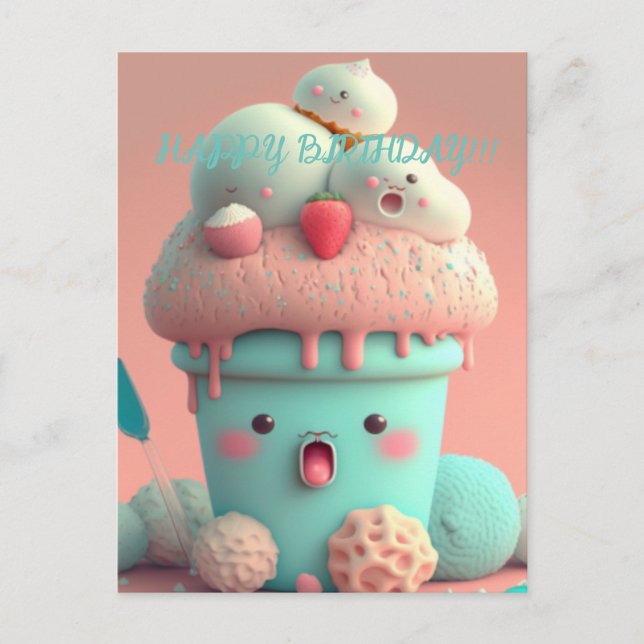 Postal Taza de helado Kawaii    (Anverso)