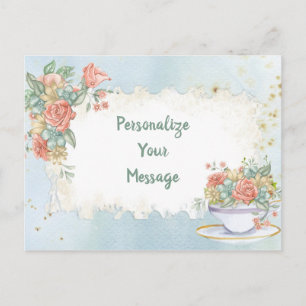 Postal Taza de té floral vintage elegante personalizada