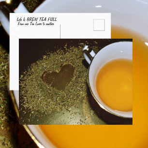 Postal Taza de té y hojas de té Corazón Fotográfico