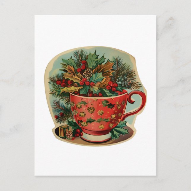 Postal Taza Retro de Navidad en Bodegón (Anverso)