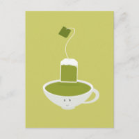 Taza sonriente de té verde con bolso de té