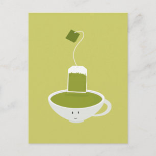 Postal Taza sonriente de té verde con bolso de té