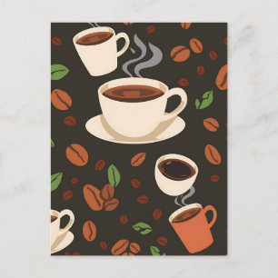 Postal Tazas de café granos mañana patrón