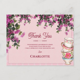 Postal Tazas de té rosadas apiladas agradecimiento de duc