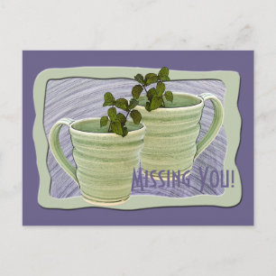Postal Tazas verdes Miss You con ramitas de menta Foto pe