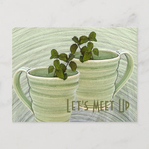 Postal Tazas Verdes Reunámonos Ramilletes De Menta Foto P