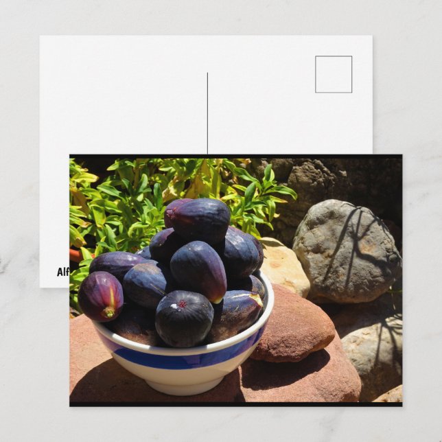 Postal Tazón de fruta de higo en piedra (Anverso / Reverso)