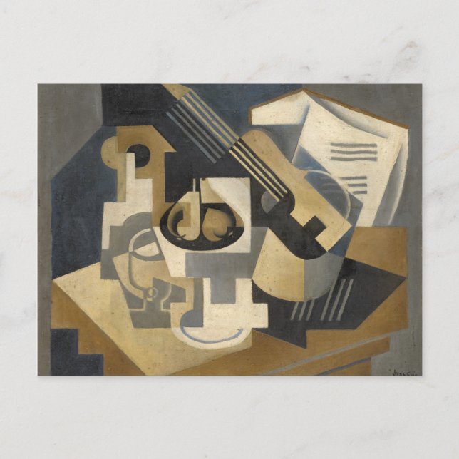 Postal Tazón de guitarra y fruta en una mesa, 1918 (Anverso)