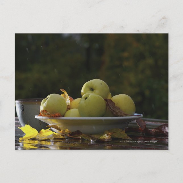 Postal Tazón de manzanas y hojas (Anverso)