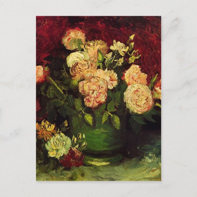 Postal Tazón de Peonies y Rosa, Vincent van Gogh (Anverso)