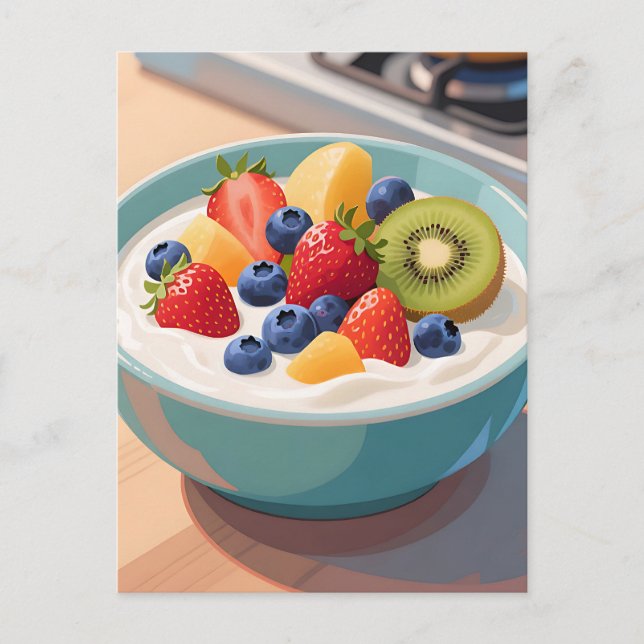 Postal Tazón de Yogur de Fruta Fresca (Anverso)