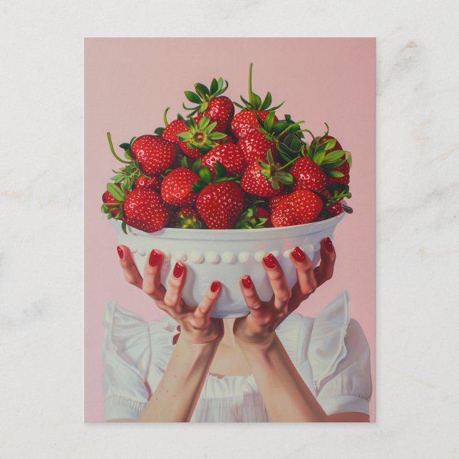Postal Tazón desbordante de fresas (Anverso)