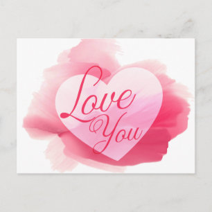 Postal Te Amo Acuarela Corazón Rosa y Rojo