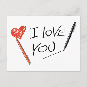 Postal Te Amo Corazón Rojo Pensando en Ti, Te Extraño, Ma
