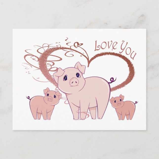 Postal Te amo, Cute Piggies Art (Anverso)