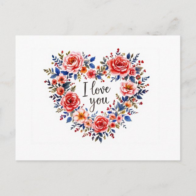 Postal Te Amo, Diseño de Flor Colorida, (Anverso)
